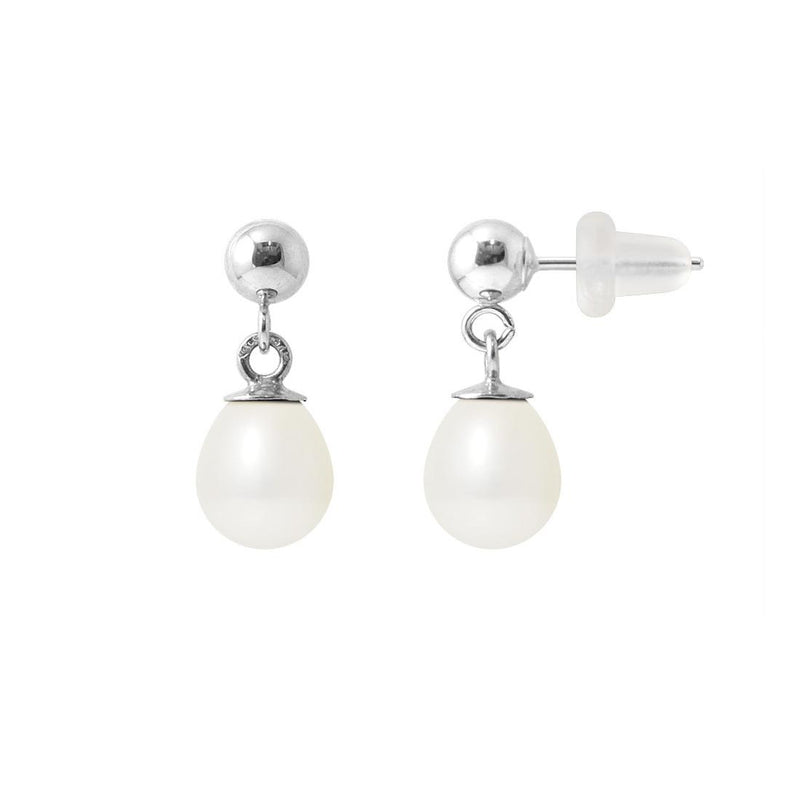 Boucles d'oreilles ABI | Or Blanc et Perles de Culture Blanches