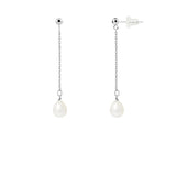 Boucles d'oreilles pendantes LOLITA | Or blanc & Perles Blanches