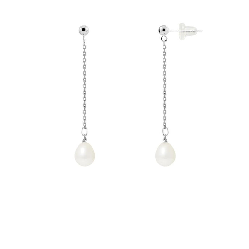 Boucles d'oreilles pendantes LOLITA | Or blanc & Perles Blanches