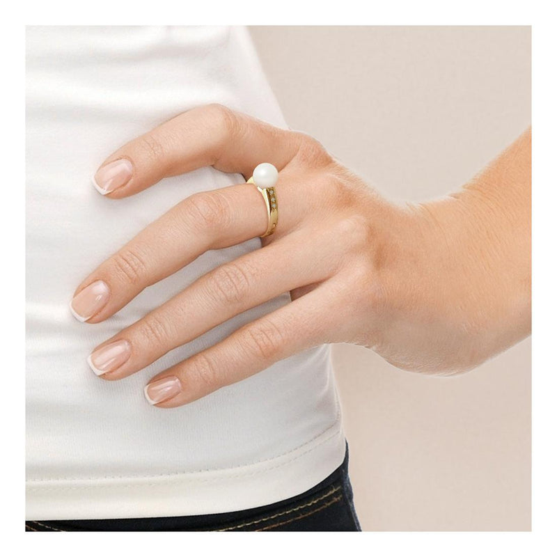 Bague ARIANE | Or Jaune, Diamants & Perle de Culture Blanche