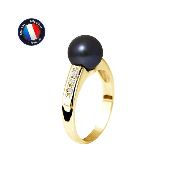 Bague ARIANE | Or Jaune, Diamants & Perle de Culture Black Tahiti