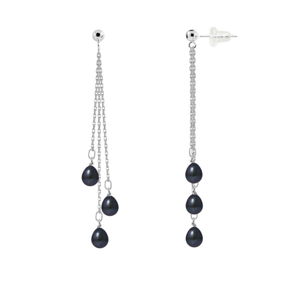 Boucles d'oreilles pendantes en Or blanc et perle de culture black Tahiti