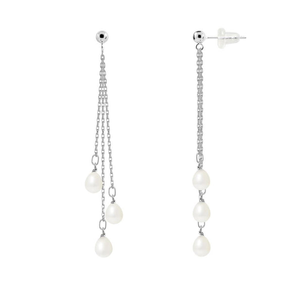 Boucle d'Oreilles en or blanc et Perles Blanc Naturel