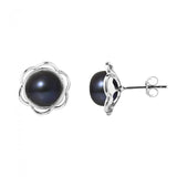 Boucles d'Oreilles Fleur NOHEA | Argent & Perles de Culture Black Tahiti