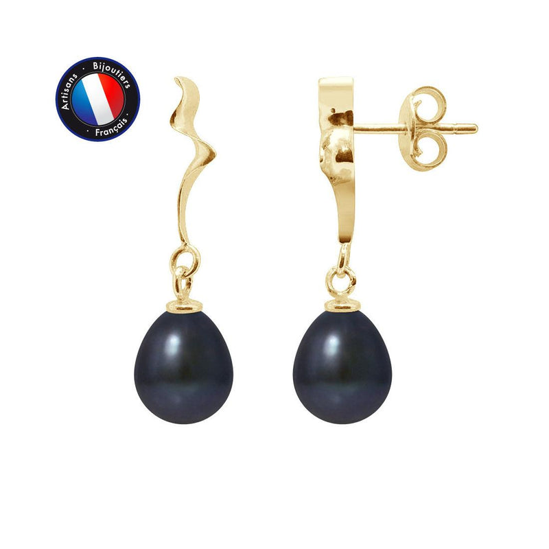 Boucles d'Oreilles TAHORA | Or Jaune & Perles de Culture Black Tahiti