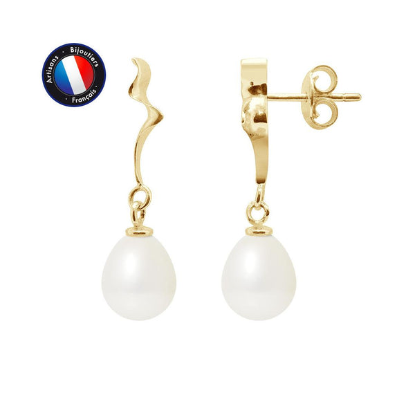 Boucle d'Oreilles- Perles de Culture 8-9 mm Blanc- Or Jaune