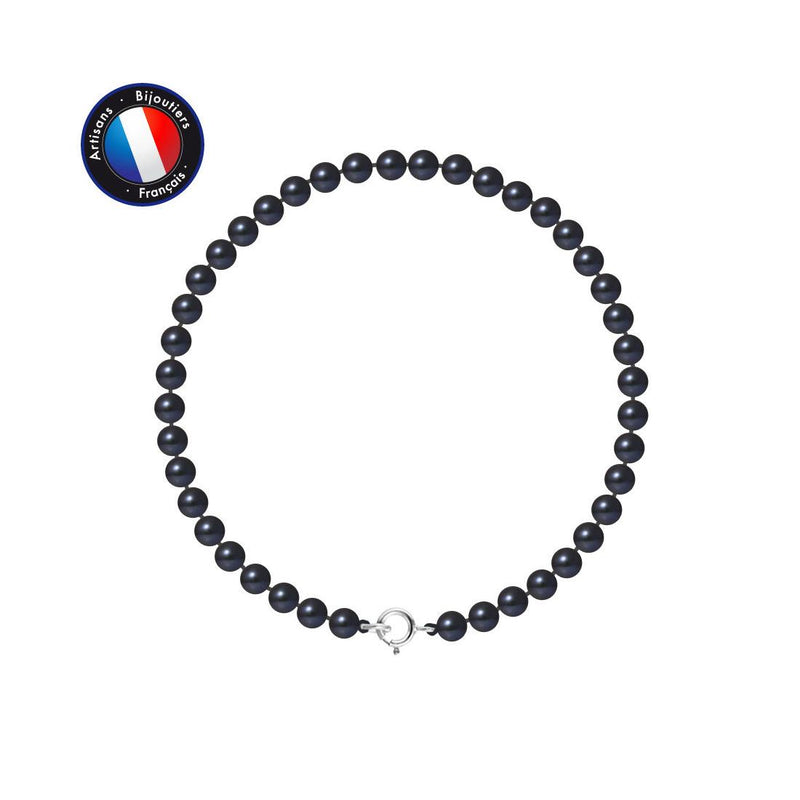 Bracelet- Perle de Culture Ronde 4-5 mm Black Tahiti- Or Blanc