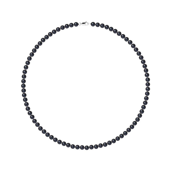 Collier NOELYSE | Argent & Perles Noires | 5/6 mm | Fermoir Mousqueton