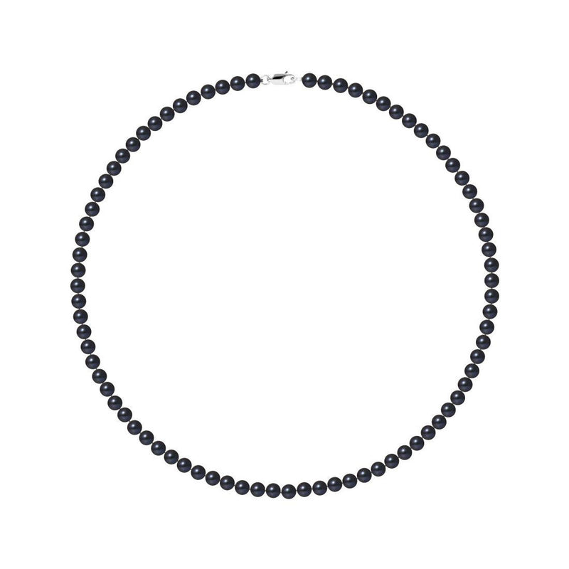 Collier NOELYSE | Argent & Perles Noires | 5/6 mm | Fermoir Mousqueton