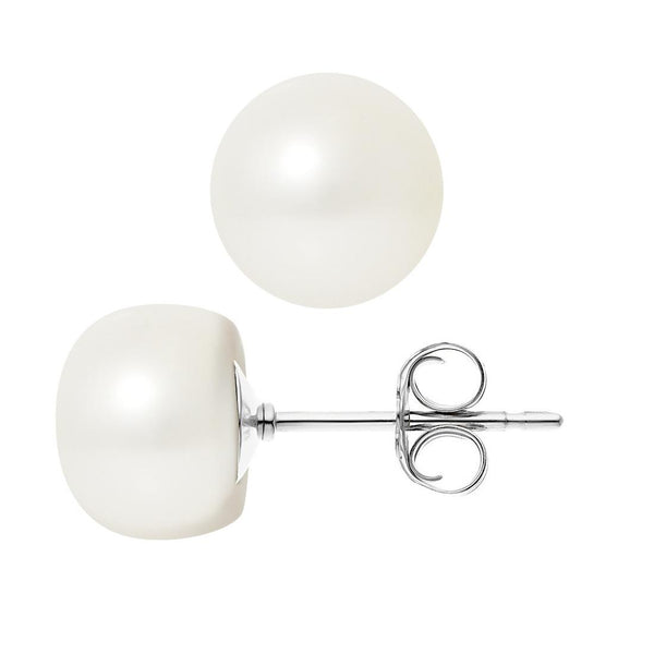 Puces d'oreilles NOELYSE | Or Blanc & Perles Blanches semi rondes