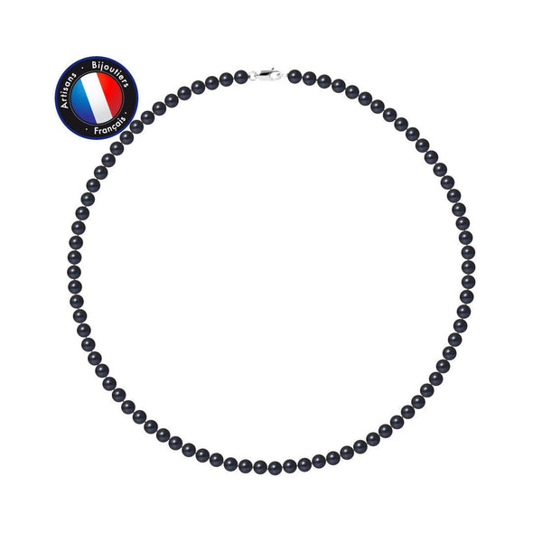 Collier- Perles de Culutre Ronde 5-6 mm Black Tahiti- Bijou Femme- Or Blanc