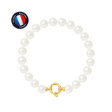 Bracelet Or Jaune & Perles de Culture Blanches - 8/9mm - Fermoir Anneau Marin