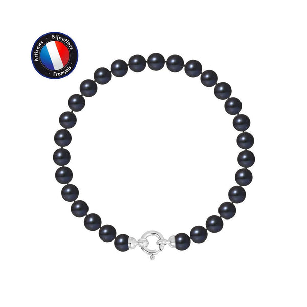 Bracelet - Perles de Culutre Ronde 6-7  mm Black Tahiti- Bijou Femme- Or Blanc