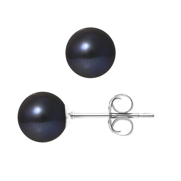 Boucles d'Oreilles- Perles de Culture d'Eau Douce Ronde 7-8 mm Black Tahiti- Bijou Femme