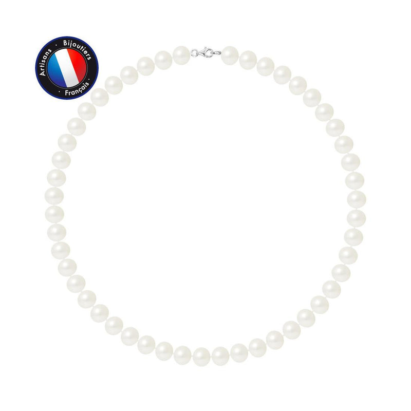 Collier Femme en Perle d'Eau Douce Semi Ronde 9-10 mm - Fermoir Mousqueton