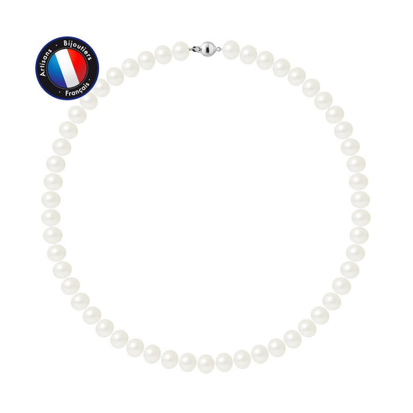 Collier NOELYSE | Argent & Perles Blanches | 9/10 mm | Fermoir Boule