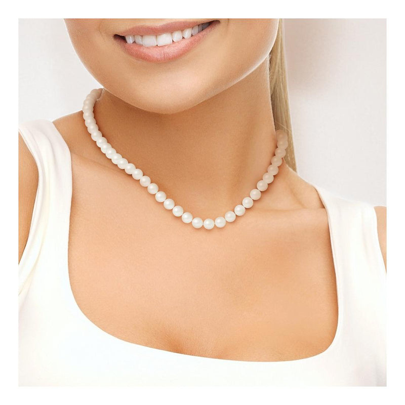 Collier en Perles d'Eau Douce Blanches 8-9 mm Semi rondes - Fermoir Baton