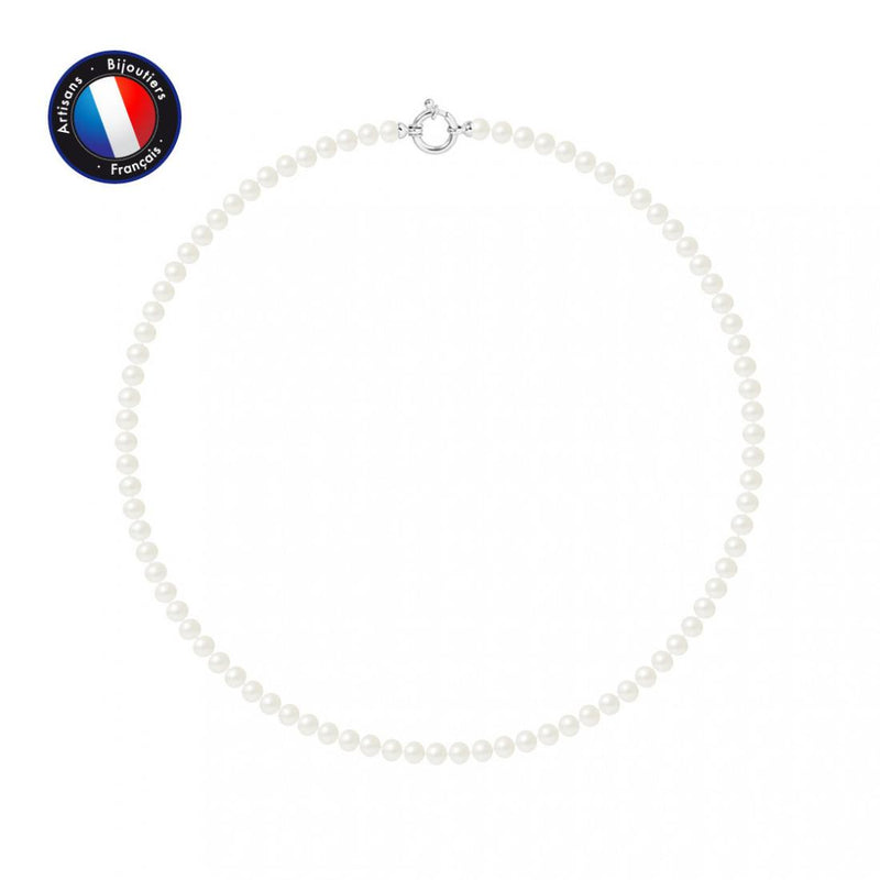 Collier NOELYSE | Argent & Perles Blanches | 5/6 mm | Fermoir Anneau