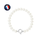 Bracelet Argent & Perles de Culture Blanches - 7/8mm - Fermoir Anneau Marin