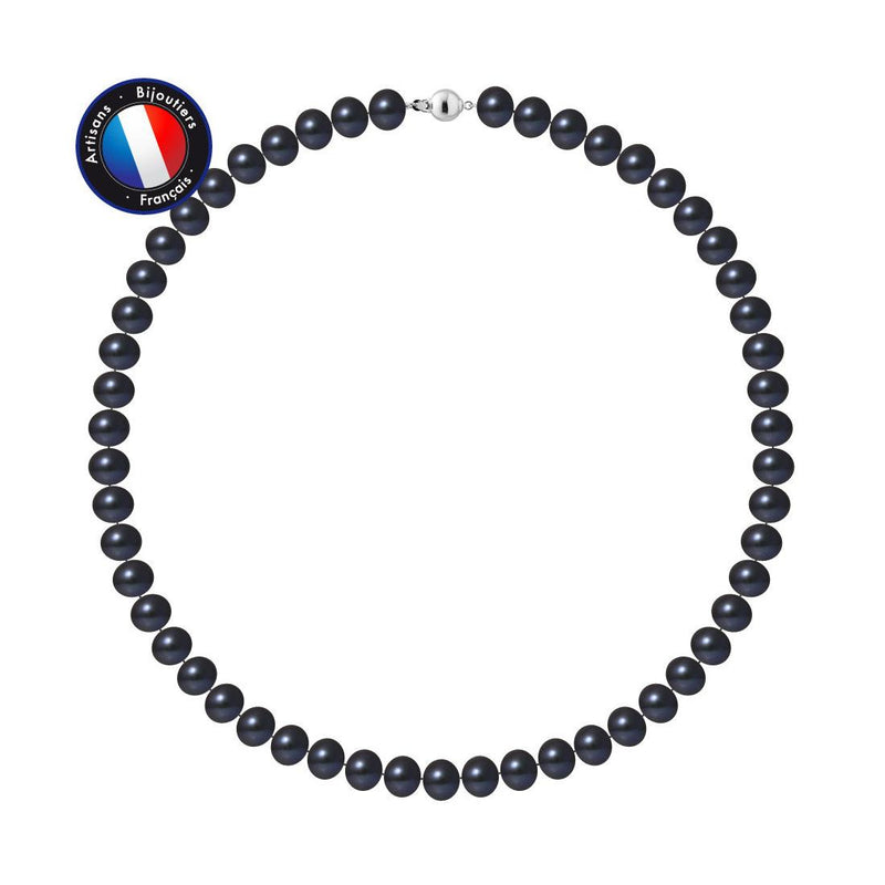 Collier- Perle d'Eau Douce- Semi Ronde 9-10 mm Black Tahiti- Bijou Femme