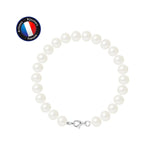 Bracelet Argent & Perles de Culture Blanches - 7/8mm - Fermoir Mousqueton