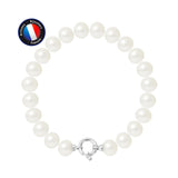 Bracelet Argent & Perles de Culture Blanches - 9/10mm - Fermoir Anneau Marin