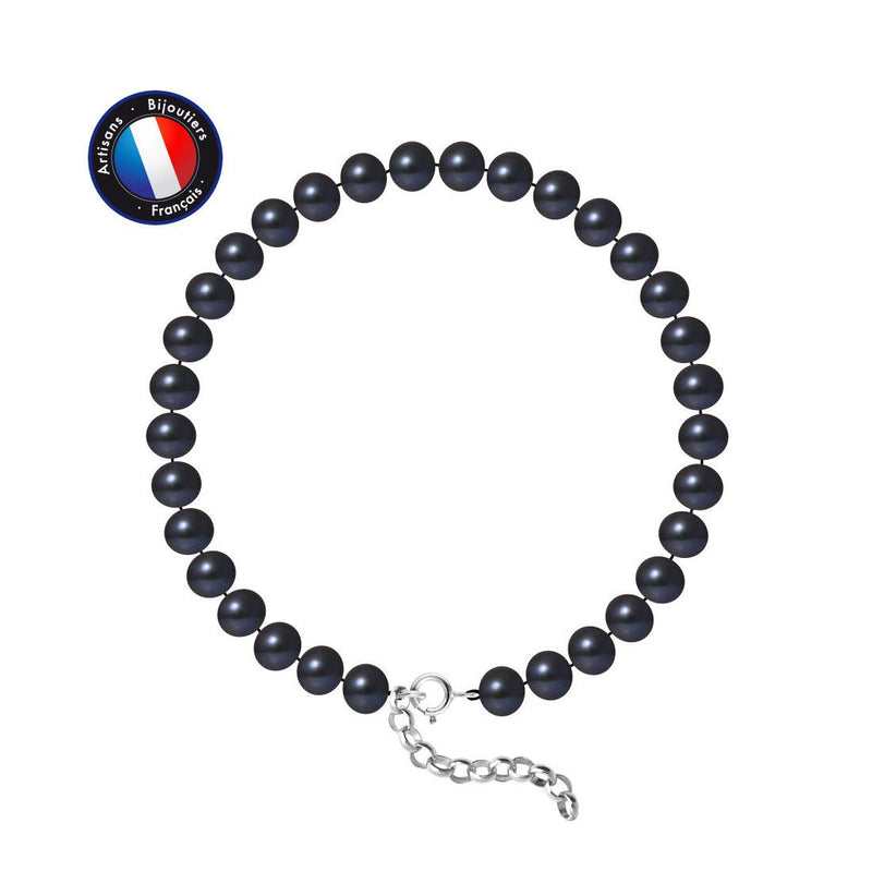 Bracelet Argent & Perles de Culture Black Tahiti - 6/7mm - Fermoir Ressort