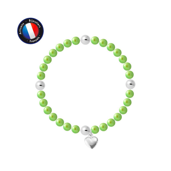 Bracelet Porte Bonheur Coeur - Perle d'Eau Douce Verte Ronde