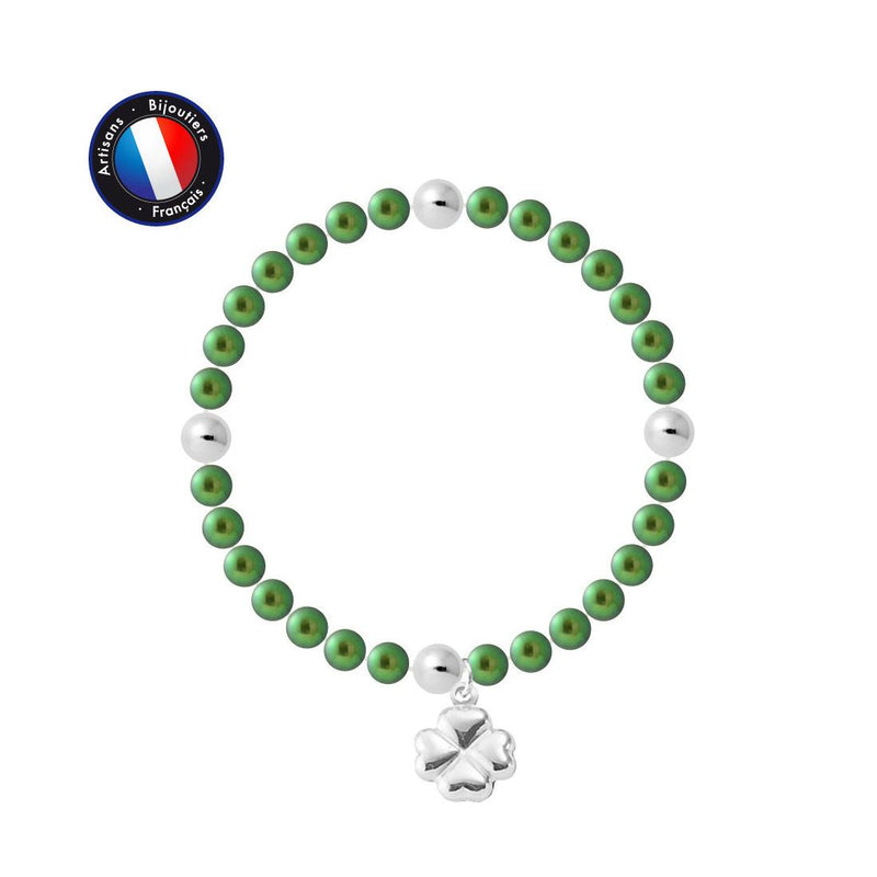 Bracelet Porte Bonheur Trêfle - Perles d'Eau Douce Vertes Intense