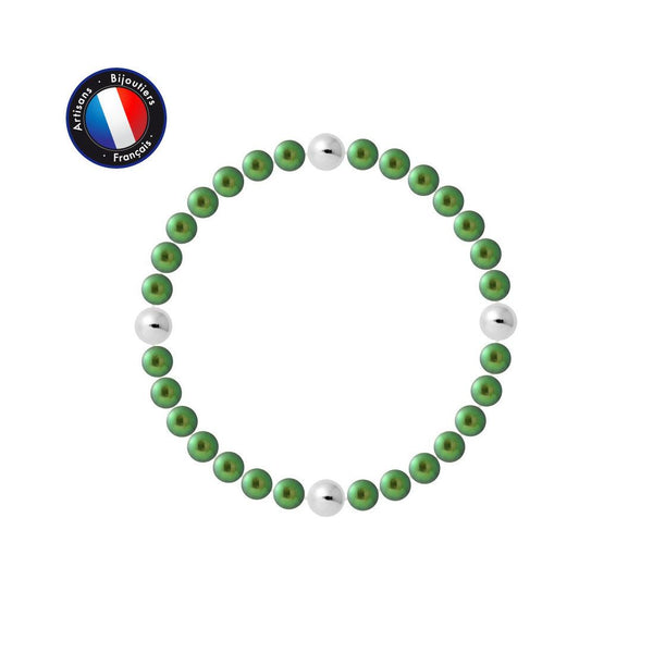 Bracelet Porte Bonheur - Perle d'Eau Douce Verte Ronde 5-6 mm