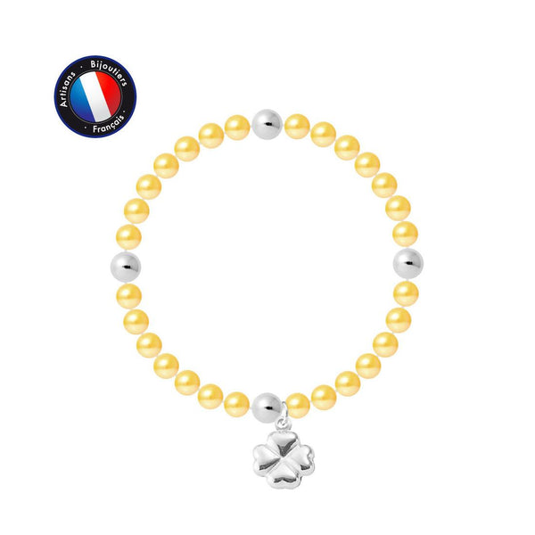 Bracelet Trêfle Porte Bonheur - Perle d'Eau Douce Dorée