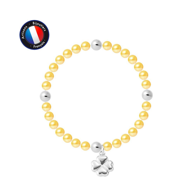 Bracelet Porte Bonheur Trêfle - Perles d'Eau Douce Dorées