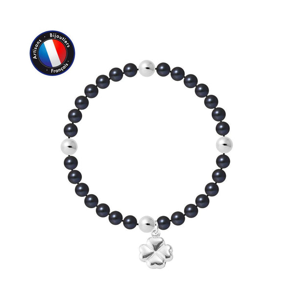 Bracelet Porte Bonheur- Perle d'Eau Douce- Ronde 5-6 mm Black Tahiti