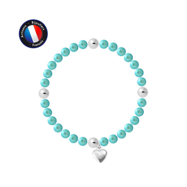 Bracelet Porte Bonheur Coeur - Perles d'Eau Douce Bleu Turquoises