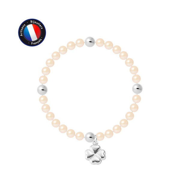 Bracelet Porte Bonheur- Perle d'Eau Douce- Ronde 5-6 mm Rose