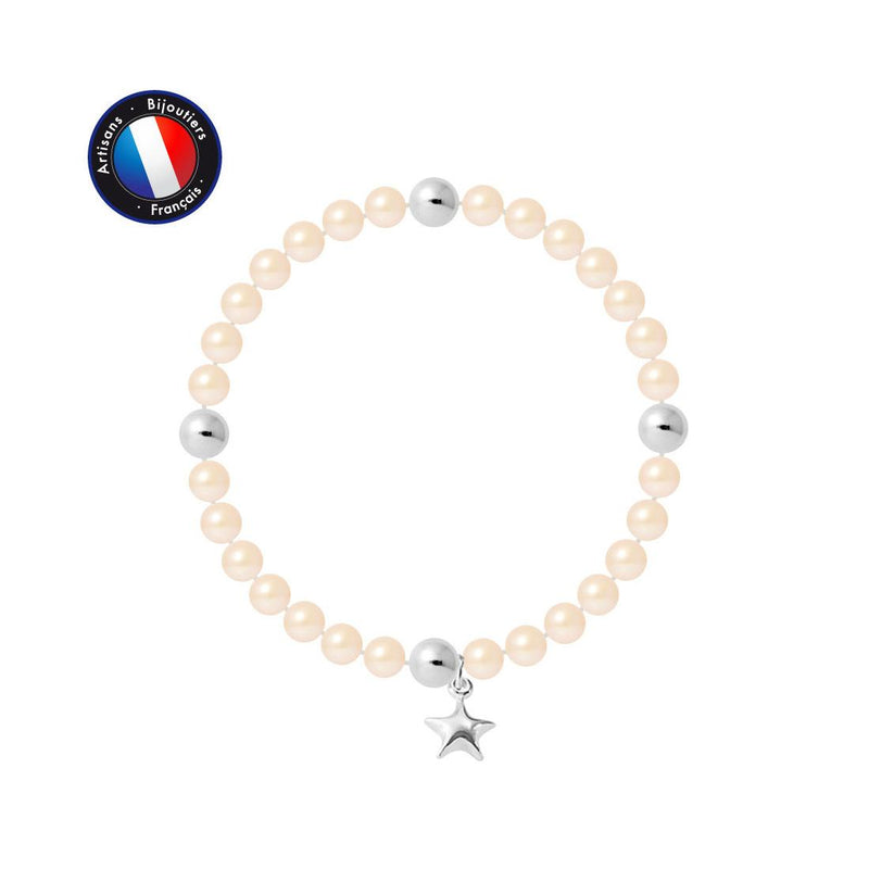 Bracelet Porte Bonheur Etoile - Perles d'Eau Douce Roses