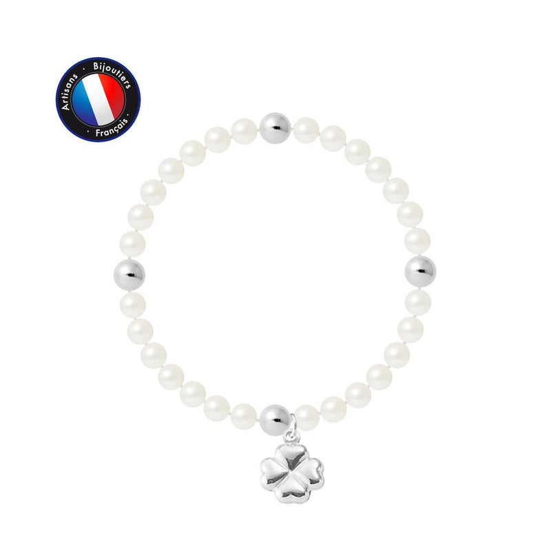 Bracelet Porte Bonheur Trêfle - Perles d'Eau Douce Blanches