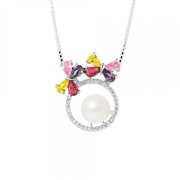 Collier Flowers- Perle de Culture 9-10 mm Blanc- Argent