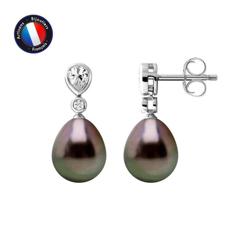 Boucle d'Oreilles - Perles de Tahiti- Poire 8-9 mm-  Argent 925 Millièmes