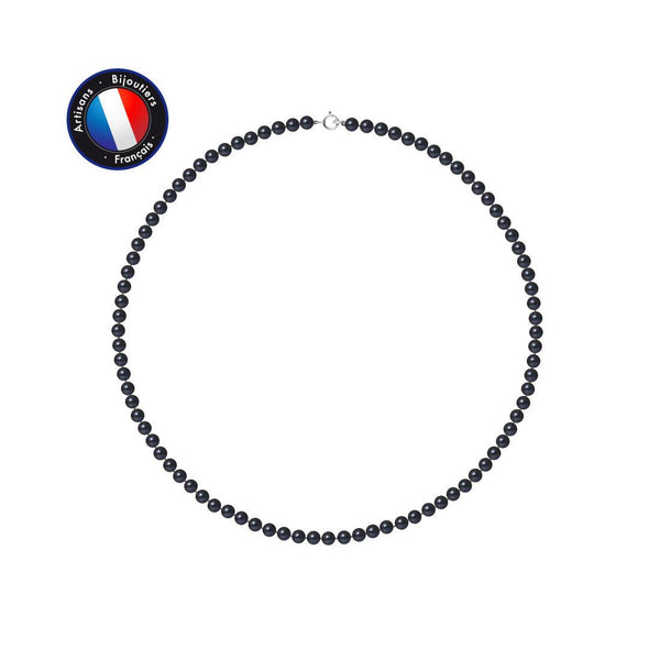 Collier- Perles de Culture Ronde 4-5 mm Black Tahiti- Or Blanc