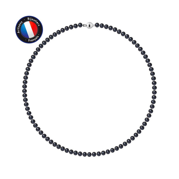 Collier en perles Black Tahiti Semi Rondes 5-6mm - Fermoir Boule