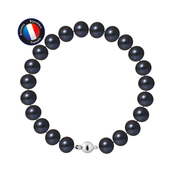 Bracelet en perles de Culture Black Tahiti Semi Ronde 9-10mm Fermoir Boule