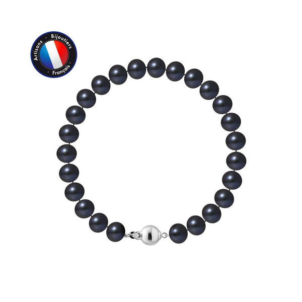 Bracelet en Perles de Tahiti Semi Ronde 7-8 mm - Fermoir Boule