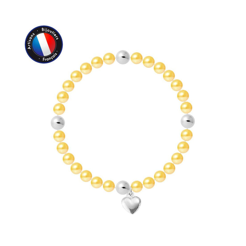 Bracelet Coeur Porte Bonheur - Perle d'Eau Douce Dorée