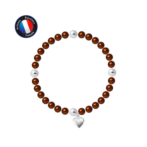 Bracelet Coeur Porte Bonheur - Perle d'Eau Douce Marron