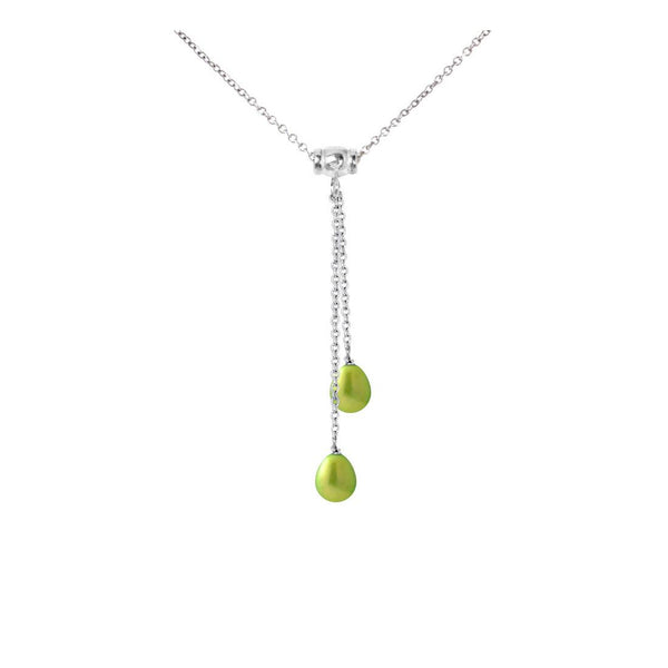 Collier Toi & Moi 2 Perles de Culture 7-8 mm  Vert Tonic- Argent