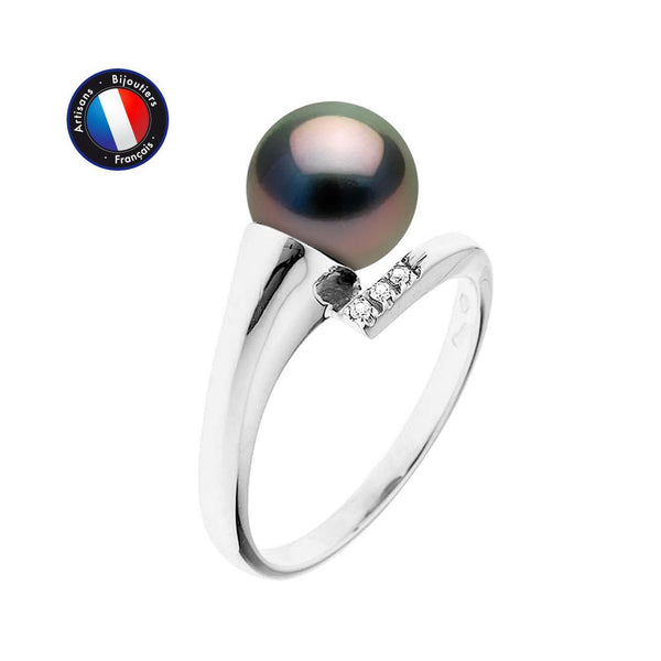 Bague AMARA | Or Blanc, Diamants & Perle de Tahiti