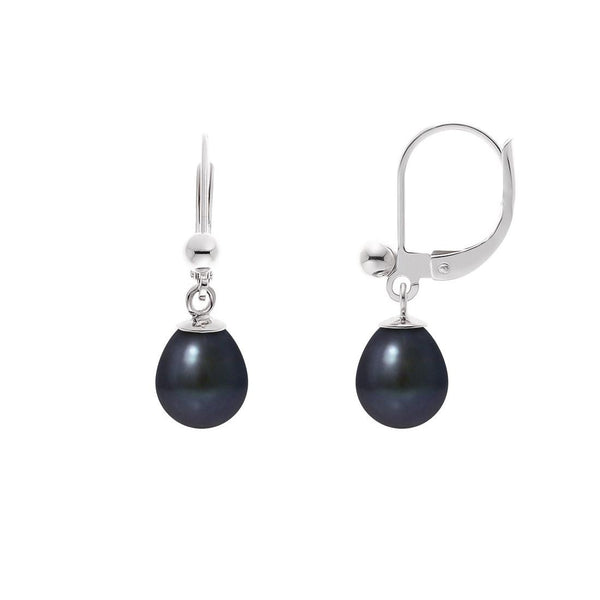 Boucles d'Oreilles- Perles de Culture 7-8 mm Black Tahiti- Argent