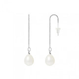 Boucle d'Oreilles Pendantes Or Blanc - Perles de Culture - Forme Poire - 8-9mm