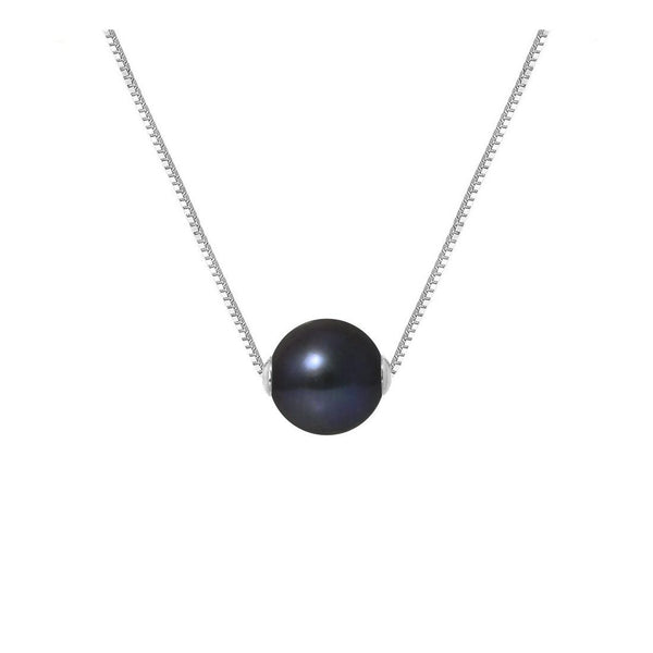 Collier- Perle de Culture - Diamètre 9-10 mm Black Tahiti-  Argent